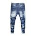 Four Seasons Denim Light Blue Long Patch Multi-Craft Slim Fit Men's Trendy Elastic Pants_mkmklike.com