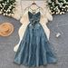 Women's Clothing Niche High-end Hollow Backless Sling Bow Strap Tight Waist Slimming Denim Dress Women_mkmklike.com