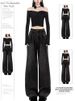 Retro Blue Wide-Leg Jeans For Women, 2024 Autumn New High-Waisted Versatile Loose Slimming Draped Floor-Length Pants_mkmklike.com