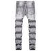 Men's Distressed Slim-Fit Jeans - Grunge Washed Gray Skinny Denim Pants With Paint Splatter & Ripped Details, Straight Leg Non-Stretch Streetwear_mkmklike.com
