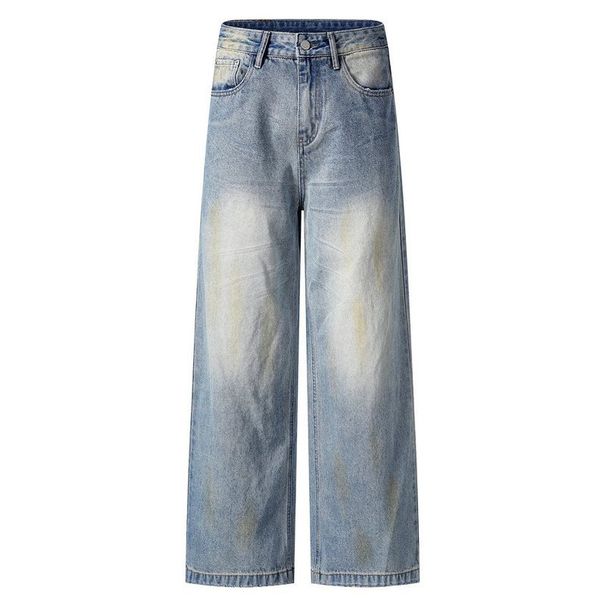 Men's Clothing High Street Vibe Washed Jeans Men's Retro Worn Dirty Stained Wide Leg Pants Loose Straight Trousers Men's Wear_mkmklike.com