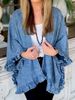 Women's Clothing Denim Cape Jacket With Flounce Hem – Stylish Batwing Sleeve Open Front Cardigan For Fall_mkmklike.com