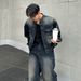 MYQ Ruffian Handsome Retro Stand-up Collar Denim Jacket Men's Spring And Autumn Loose Wide-leg Jeans Korean Fashion Suit_mkmklike.com