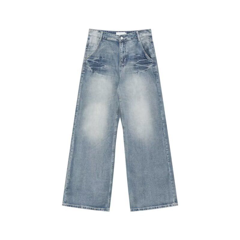 Men's Flared Jeans Summer Loose Casual Straight Leg Trousers Vintage American Retro Style Floor Length_mkmklike.com