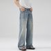 Men's Clothing Gradient Contrast A Line Jeans Vintage Washed Blue-White Ombre A-Line Jeans For Men – Streetwear Loose Fit Straight Leg Denim Pants_mkmklike.com