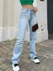 K New Women's Light Blue High-waisted Straight-leg Trousers_mkmklike.com