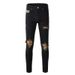 American High Street Black Men's Cross-border Jeans Slim-fit Ripped Leopard Print Patch Elastic Trendy Men's Clothing_mkmklike.com