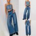 Women's Spring Summer Jeans With Pockets Fashion Loose Fit Casual Solid Low Rise Wide Leg Denim Pants Vintage Streetwear_mkmklike.com