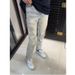 Men's Clothing Ripped Patch Jeans Men's Slim Fit Patchwork Ripped Jeans With Stretch - Trendy Distressed Denim Pants For Casual Wear_mkmklike.com