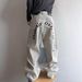 Men's Retro White Vertical Striped Denim Pants Autumn Wide Leg Straight Fit Loose Fit Letter Print Clothing_mkmklike.com