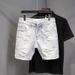 Men's Slim Fit Light White Cat Whisker Ripped Denim Pants 45 Cm Trendy Versatile Summer Style Distressed Jeans_mkmklike.com