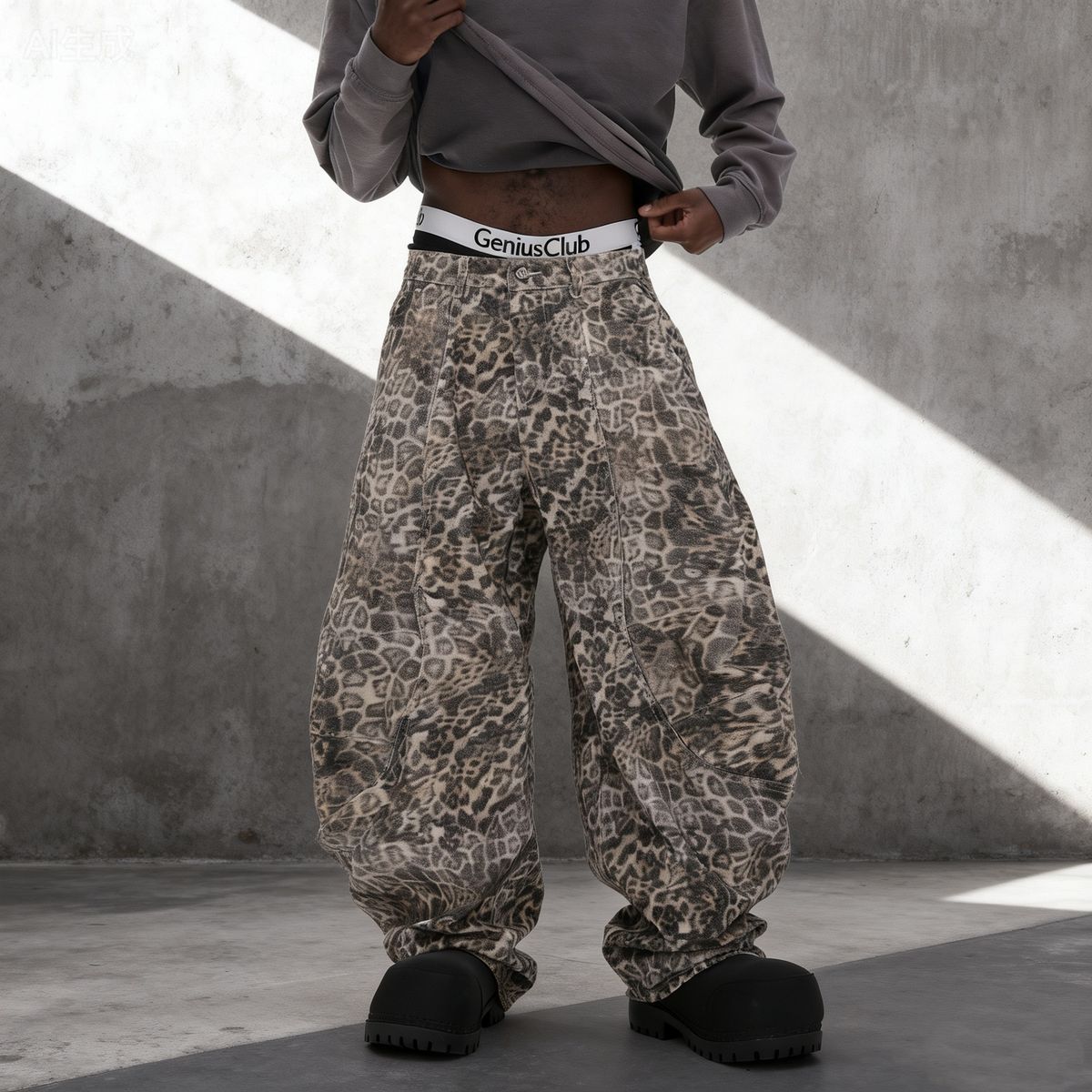 Leopard Print Washed Straight-Leg Jeans – American Streetwear Distressed Denim With Hand-Painted Animal Print (Relaxed Fit, Low Waist, No Stretch)_mkmklike.com