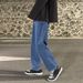Light Blue Jeans Men's Spring And Autumn Loose Straight Casual Pants American Retro High Street Wide-leg Pants Drawstring_mkmklike.com