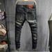 Men's Dark Retro Slim Fit Jeans European American Style Distressed Skinny Washed Trendy Stretchy Versatile Midweight Cotton Long_mkmklike.com