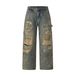 Men's Clothing Vintage Distressed Denim Jeans – High Street Retro Relaxed Straight Fit With Raw Hem & Patchwork_mkmklike.com