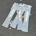 Men's Ice Wash Distressed Flared Jeans – High-Street Vintage Lightning Fade & Raw Hem (Trendy & Streetwear Staple)_mkmklike.com