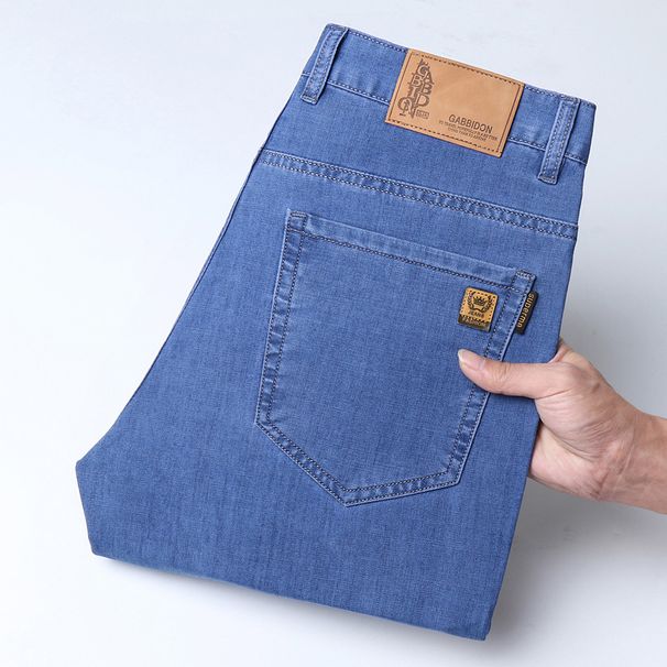 Thin Ice Silk Jeans Men's Loose Straight Elastic Casual Business Large Size Men's Pants_mkmklike.com