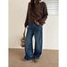 ICC Vintage Wash Pattern Flocked Slimming Straight-Leg Jeans For Women, Winter Style, Guangzhou Thirteen Lines 10580_mkmklike.com