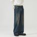 Unisex Vintage Washed Denim Jeans – High Street Relaxed Fit, Straight-Leg & Wide Cuff (S-3XL)_mkmklike.com