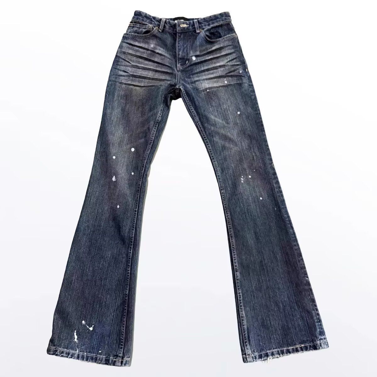 Spring High Quality Stretch Slim Fit Straight Leg Men's Jeans With Splatter Paint Slightly Flared Trendy Student Pants_mkmklike.com