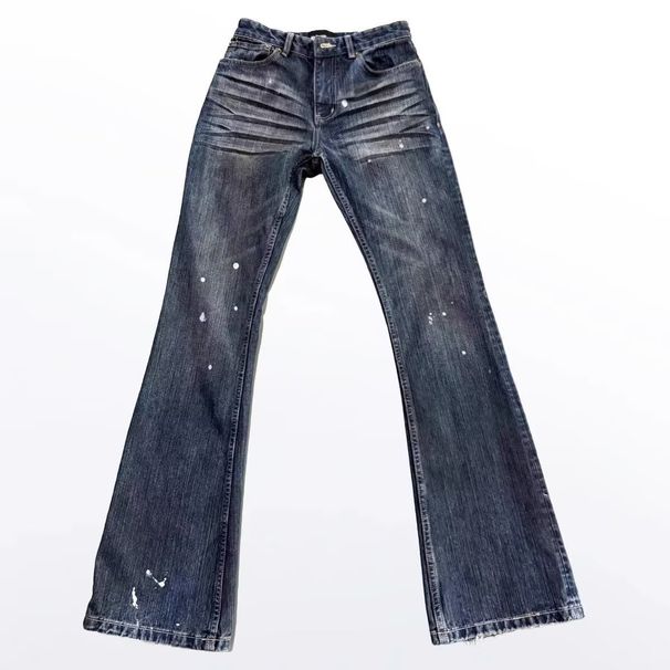 Spring High Quality Stretch Slim Fit Straight Leg Men's Jeans With Splatter Paint Slightly Flared Trendy Student Pants_mkmklike.com