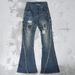 Women's Heavy Duty Flared Jeans With Laces Loose Straight Leg Washed_mkmklike.com
