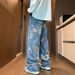 Men's American Style Vibe Printed Jeans Trendy Hip Hop Wide Leg Pants Mid Waist Cotton Spring Autumn Cool Stylish Couple Jeans_mkmklike.com