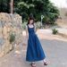 Blue Sleeveless Denim Camisole Dress For Women's Spring And Summer New Square Collar Waist Slimming French Style Long_mkmklike.com