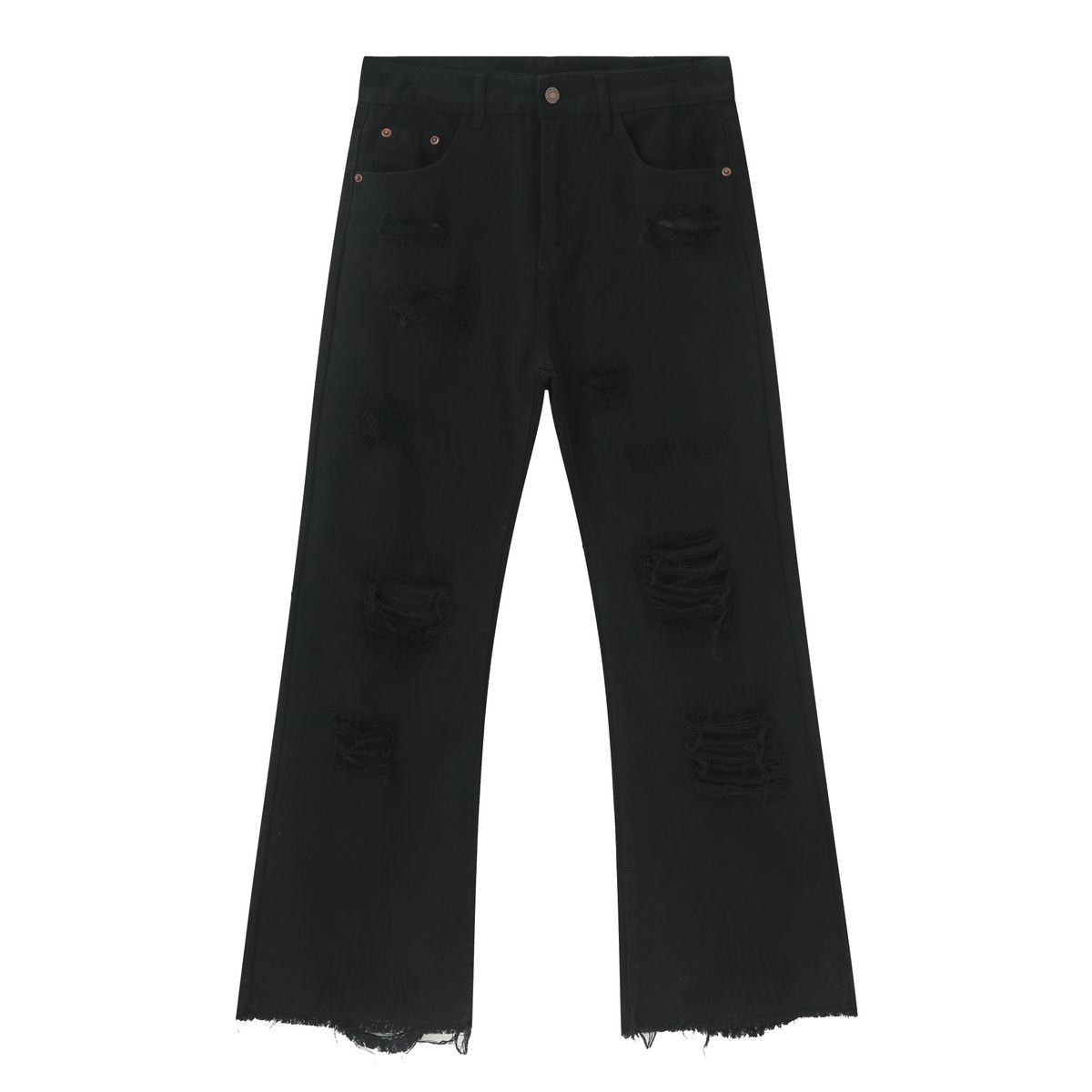 EF JEANS | 2024 New Product, High Street Ruffian Handsome Pure Black Multi-hole Casual Micro-pull Slim Jeans For Men And Women_mkmklike.com