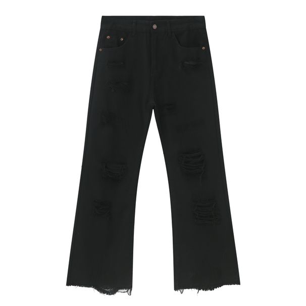 EF JEANS | 2024 New Product, High Street Ruffian Handsome Pure Black Multi-hole Casual Micro-pull Slim Jeans For Men And Women_mkmklike.com