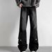 Men's Black Flared Cargo Jeans – High Street Style With Patchwork Design, Straight Leg Loose Fit For Trendy & Cool Look (S-3XL)_mkmklike.com