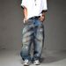 Vintage Washed Distressed Jeans – Oversized Straight-Leg Denim Pants With Paint Splatter & Rips – Grunge Streetwear For Men (Dirty Blue, S-3xl)_mkmklike.com