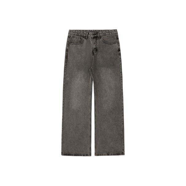 "Y2K Streetwear Cement Gray Wide-Leg Flared Cleanfit Jeans For Women - High Waist Washed Denim Pants With Straight Hem, Stretch-Free Comfort,_mkmklike.com