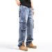 Tall Extended Version American Multi-pocket Tooling Jeans Men's Wide-leg Loose High Street Trendy Brand Heavy Large Size_mkmklike.com