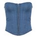 Women's Clothing Sexy Girl Solid Color Single Button Irregular Collar Denim Corset Top_mkmklike.com
