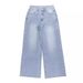 Women's Clothing Washed Blue Zipper Button Closure Jeans_mkmklike.com