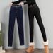 Women's Wool Denim Jeans, High-waisted, Winter Outerwear, Fleece-lined, Thickened Cotton Pants, Slimming, Extra Thick,_mkmklike.com