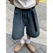 Unisex Oversized Denim Shorts – Streetwear Relaxed Fit With Adjustable Belt (S-3XL, Washed Blue, Mid-Rise, Straight Leg, Machine Washable)_mkmklike.com
