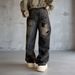 Men’s Distressed Black Jeans – Loose Fit Straight Leg With Faux Rips For Urban Street Style_mkmklike.com