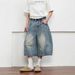Men's Clothing Unisex Retro Washed Cracked Scimitar Cropped Jeans Loose Wide Leg Hip Hop Shorts American Street Style_mkmklike.com