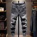 Slim Fit Jeans For Men Trendy Hand Embroidered Elastic Waist Skinny Trousers Gray Washed Summer Style_mkmklike.com