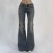Women's Clothing Denim Jeans Low Waist Vintage Washed Women's Low-Rise Bootcut Jeans - Retro Distressed Denim Pants With Straight Fit & Flared Hem_mkmklike.com