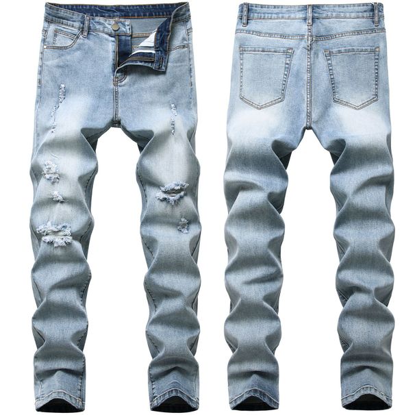 Men's Jeans Original Design Elastic Slim Fit Hole Pants_mkmklike.com