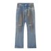 Men's Clothing Ac Style Ripped Yellow Mud Old Washed Dirty Pants Loose Flared Jeans For Men And Women_mkmklike.com