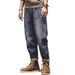 Men's Retro Deep Blue Loose Fit Straight Leg Jeans Casual Versatile Slimming Style For Autumn_mkmklike.com