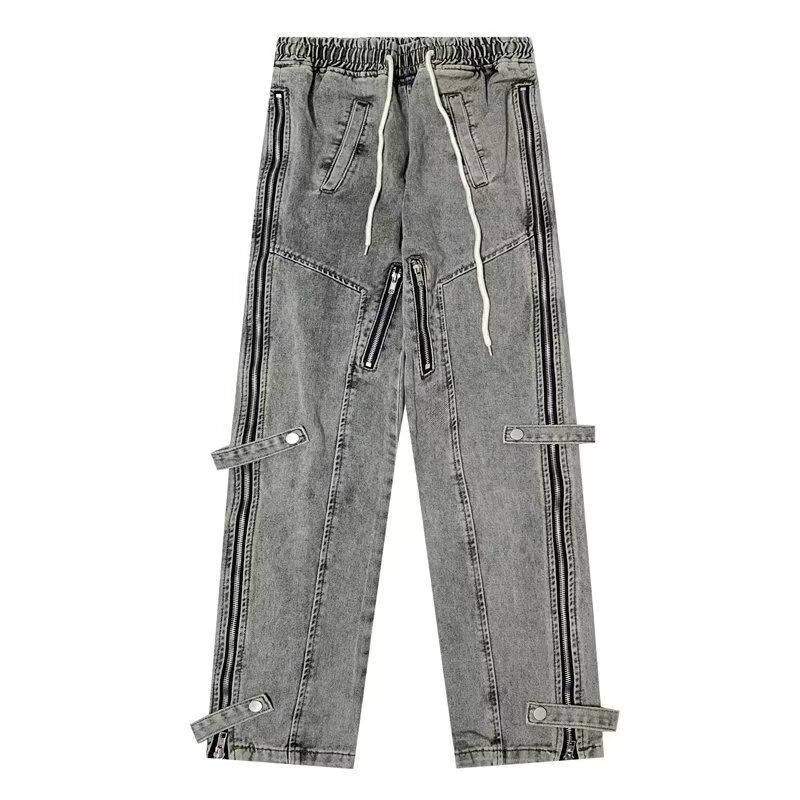 Men's Loose Fit Drawstring Jeans – American & Korean Style Retro Wide Leg Denim Pants (S-3XL, Comfortable & Trendy)_mkmklike.com