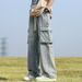 American Workwear Jeans, Men's Straight Stylish New Style, Loose Wide Leg With Multiple Pockets And Versatile Drawstring_mkmklike.com