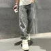 Jacquard Pattern Denim Pants Male Straight Fitting Baggy Bottoms Distressed Wide Jeans For Men_mkmklike.com