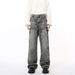 Men's Winter Loose Fit Straight Jean High Street Style With Distressed Wash & Deconstructed Details_mkmklike.com