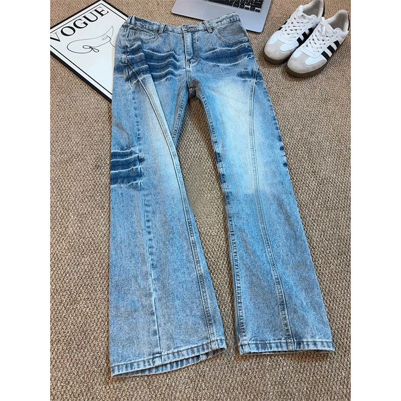 Men's Vintage High-Waisted Flared Jeans 70s Retro Wide-Leg Denim Lightweight Polyester Distressed Wash S-3XL_mkmklike.com